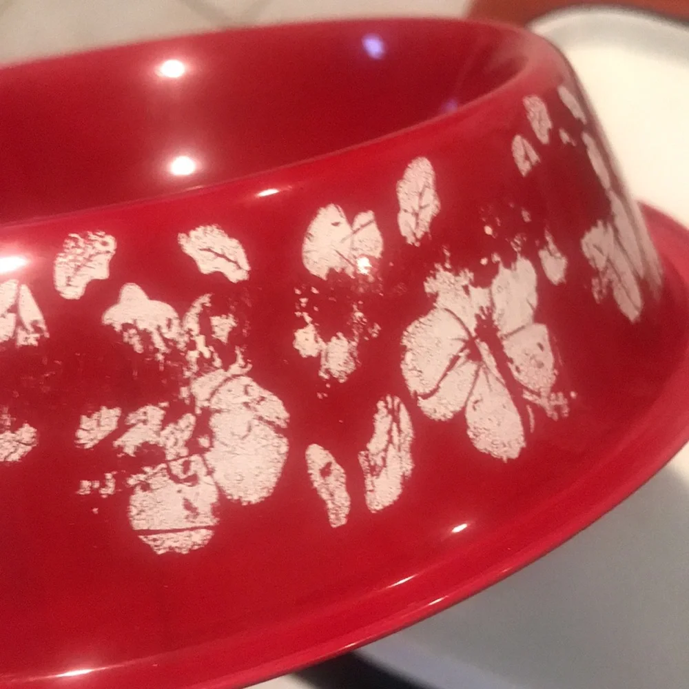 Pet Bowls Red and White Floral 2